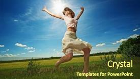  Presentation with cowboy hat - Beautiful theme featuring yellow bell flowers field - beautiful woman in cowboy hat backdrop and a tawny brown colored foreground