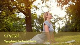  Presentation with physical exercises - Slide set with beautiful woman in green park background and a tawny brown colored foreground