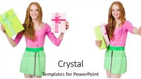  Presentation with beautiful skin and beach - Cool new PPT theme with beautiful woman in green skirt backdrop and a white colored foreground