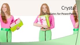  Presentation with beautiful green - Presentation theme featuring beautiful woman in green skirt background and a lemonade colored foreground