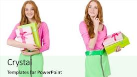  Presentation with pink green - Slide deck consisting of beautiful woman in green skirt background and a mint green colored foreground