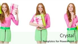  Presentation with beautiful green - Slide deck having beautiful woman in green skirt background and a soft green colored foreground