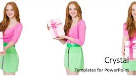  Presentation with beautiful green - Beautiful slide deck featuring beautiful woman in green skirt backdrop and a white colored foreground