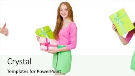  Presentation with beautiful skin and beach - Colorful PPT layouts enhanced with beautiful woman in green skirt backdrop and a mint green colored foreground