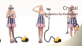  Presentation with concept - Presentation design having beautiful woman in housecleaning concept background and a  colored foreground