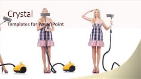  Presentation with concept - Theme having beautiful woman in housecleaning concept background and a  colored foreground