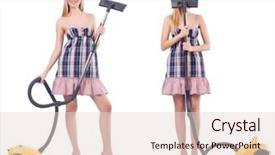  Presentation with concept - Cool new theme with beautiful woman in housecleaning concept backdrop and a  colored foreground