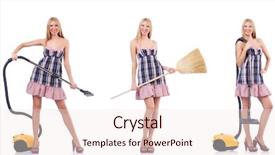  Presentation with concept - Colorful slides enhanced with beautiful woman in housecleaning concept backdrop and a  colored foreground