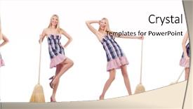  Presentation with concept - Cool new theme with beautiful woman in housecleaning concept backdrop and a  colored foreground