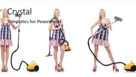  Presentation with concept - Theme consisting of beautiful woman in housecleaning concept background and a cream colored foreground