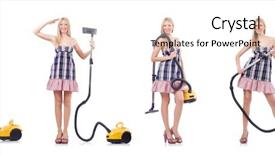  Presentation with concept - Colorful presentation theme enhanced with beautiful woman in housecleaning concept backdrop and a cream colored foreground