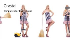  Presentation with concept - Audience pleasing presentation consisting of beautiful woman in housecleaning concept backdrop and a cream colored foreground