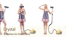  Presentation with concept - PPT theme with beautiful woman in housecleaning concept background and a cream colored foreground