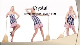  Presentation with concept - Amazing PPT theme having beautiful woman in housecleaning concept backdrop and a white colored foreground