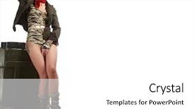  Presentation with military - Audience pleasing presentation theme consisting of beautiful woman in military clothes backdrop and a white colored foreground