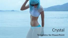  Presentation with black sea - Presentation enhanced with beautiful woman in modern futuristic background and a  colored foreground