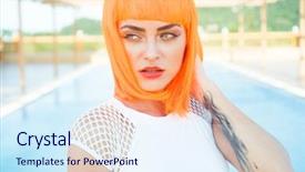  Presentation with sexy santa woman red - Slide set enhanced with beautiful woman in modern futuristic background and a sky blue colored foreground