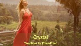  Presentation with rice terraces - Colorful presentation design enhanced with beautiful woman in red dress rice terraces backdrop and a tawny brown colored foreground