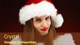  Presentation with santa claus and reindeers - Colorful slide set enhanced with beautiful woman in santa claus clothes pointing backdrop and a tawny brown colored foreground