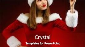  Presentation with santa claus and reindeers - Beautiful PPT theme featuring beautiful woman in santa claus clothes pointing backdrop and a crimson colored foreground