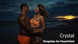  Presentation with shells - Presentation theme with beautiful woman in shells accessories with her man on the beach background and a wine colored foreground