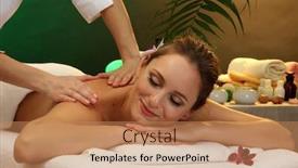  Presentation with spa salon - Presentation enhanced with beautiful woman in spa salon with stones getting massage on green background background and a coral colored foreground