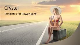  Presentation with woman outlaw - Colorful presentation theme enhanced with beautiful woman in swimsuit sitting backdrop and a lemonade colored foreground