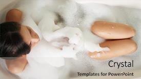  Presentation with obesity cartoon feet on bathroom - Presentation theme having beautiful woman in the bath background and a soft green colored foreground