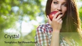  Presentation with for food chemistry of apples - Audience pleasing PPT theme consisting of beautiful woman in the garden backdrop and a mint green colored foreground