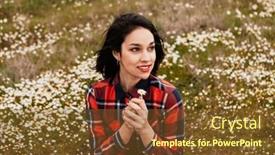 Presentation with flowery - Beautiful presentation design featuring beautiful woman in the middle of a flowery meadow smelling a daisy backdrop and a tawny brown colored foreground