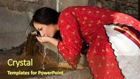  Presentation with bulgarian - PPT layouts with beautiful woman in traditional national bulgarian costume drinking at a well in the old village of jeravna background and a tawny brown colored foreground