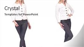  Presentation with trousers - Audience pleasing slides consisting of beautiful woman in trousers isolated backdrop and a  colored foreground