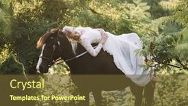  Presentation with white horse - PPT theme enhanced with beautiful woman in white dress relaxing on horse background and a tawny brown colored foreground