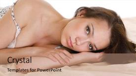  Presentation with bed - Theme featuring beautiful woman is lying on the bed background and a coral colored foreground