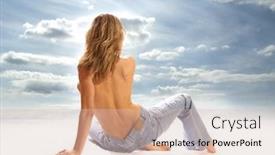  Presentation with white and black woman climbing ladders - Presentation having beautiful-woman-isolated-on-white background and a soft green colored foreground