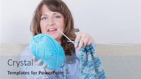  Presentation with knitting - Amazing slide set having beautiful-woman-knitting-a-scarf backdrop and a light blue colored foreground