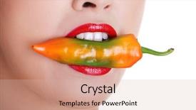  Presentation with lips - Amazing PPT layouts having beautiful woman lips with hot paprika isolated on white backdrop and a soft green colored foreground