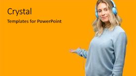  Presentation with listening woman - Beautiful PPT layouts featuring beautiful woman listening to music backdrop and a light gray colored foreground