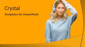  Presentation with listening woman - Colorful PPT theme enhanced with beautiful woman listening to music backdrop and a gold colored foreground