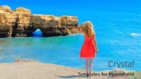  Presentation with algarve - PPT theme having beautiful-woman-looking-at-panoramic background and a teal colored foreground