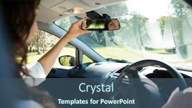  Presentation with rear view mirror - Amazing presentation theme having beautiful-woman-looking-into-rear backdrop and a ocean colored foreground