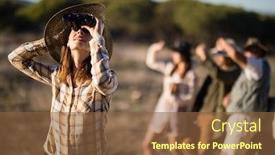  Presentation with safari - Presentation theme featuring beautiful-woman-looking-through-binoculars background and a tawny brown colored foreground