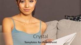  Presentation with photo album - Beautiful theme featuring beautiful-woman-looking-through backdrop and a soft green colored foreground