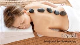  Presentation with massage therapy - Beautiful PPT theme featuring beautiful woman lying on a massage table having a stone therapy backdrop and a coral colored foreground