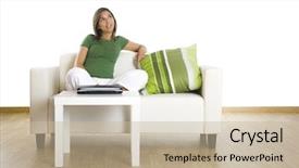  Presentation with pause - Amazing PPT layouts having beautiful woman making a pause after the work backdrop and a mint green colored foreground