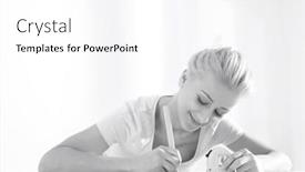  Presentation with tape measure - PPT layouts with beautiful-woman-marking-table background and a white colored foreground