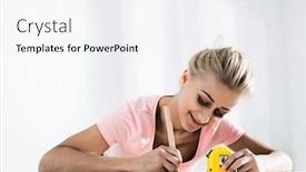  Presentation with tape measure - Colorful slide set enhanced with beautiful-woman-marking-table backdrop and a white colored foreground