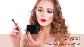  Presentation with youth - Presentation theme enhanced with beautiful-woman-mascara-applying-eyes background and a coral colored foreground