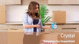  Presentation with moving - Theme featuring beautiful woman moving to new background and a  colored foreground