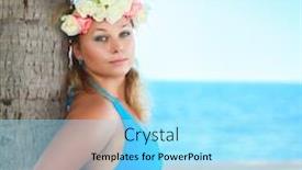  Presentation with palm tree - Slide deck consisting of beautiful woman near the trunk of palm tree background and a arctic colored foreground